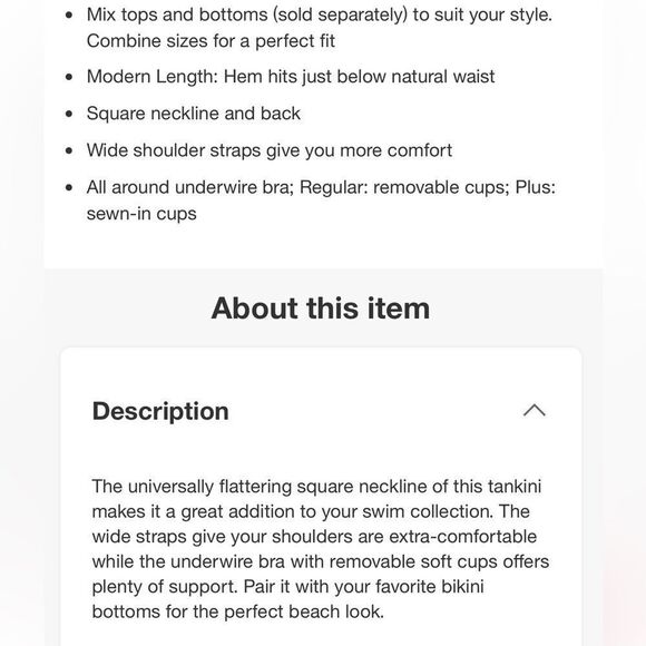 Land's End Square Neck Back underwire tankini top modern length orange mist - Picture 9 of 16